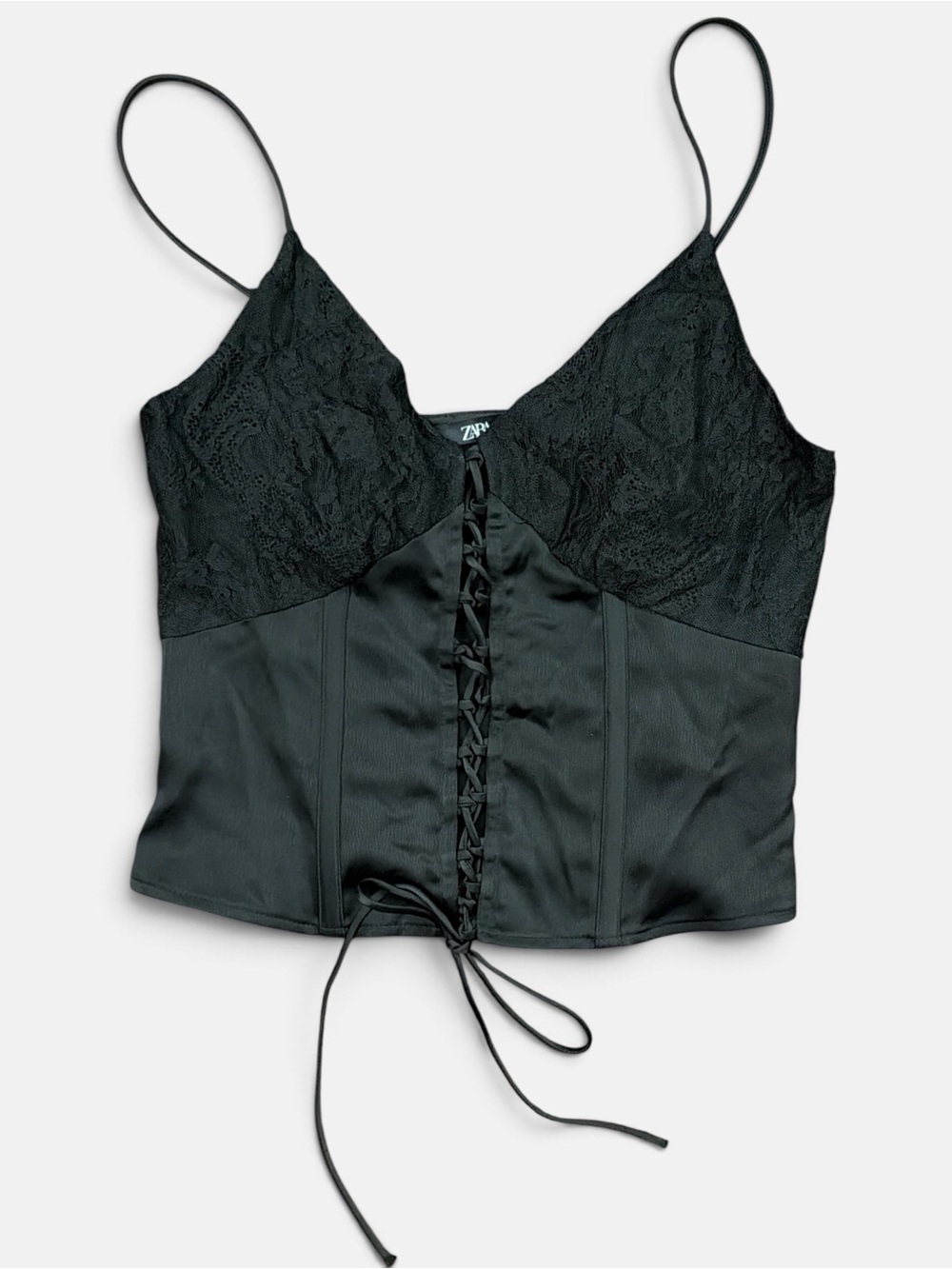 Zara Black Lace-Trim Corset Top